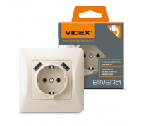 Розетка одинарна із заземленням та 2USB кремова VIDEX BINERA