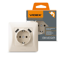Розетка одинарна із заземленням та 2USB кремова VIDEX BINERA