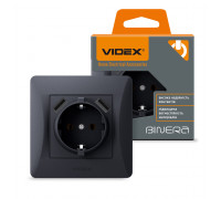 Розетка одинарна із заземленням та 2USB чорний графіт VIDEX BINERA