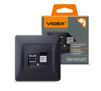 Розетка CAT3 одинарна телефонна чорний графіт VIDEX BINERA