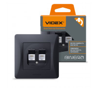 Розетка CAT3+CAT3 подвійна телефонна чорний графіт VIDEX BINERA