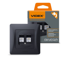 Розетка CAT6+CAT3 подвійна чорний графіт VIDEX BINERA
