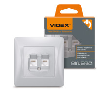 Розетка CAT6+CAT6 комп'ютерна подвійна срібний шовк VIDEX BINERA