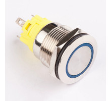 Кнопка нажимная металева KHM-16-FJ-E-Z, 220V з синьою ілюмінацією