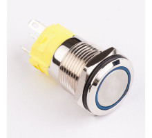 Кнопка нажимная металева KHM-19-FJ-E, 220V з синьою ілюмінацією
